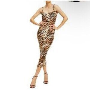 Good American Animal Print Midi U Front Jersey Tank Dress Caramel Cheetah 0